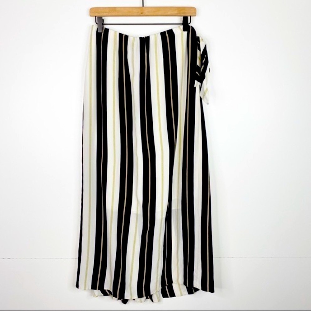 Tommy Bahama Striped 100% Silk Wrap Midi Skirt